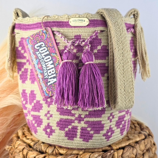 Handmade Crossbody Bucket Bag – Wayuu Design Braided Strap (Medium)