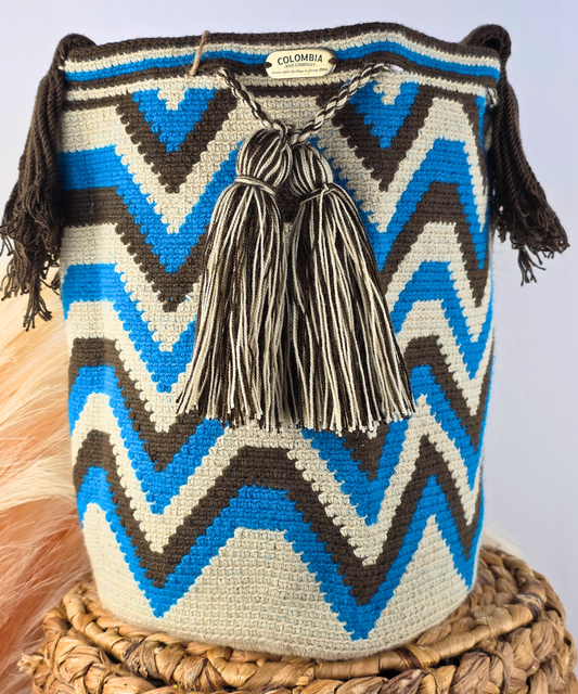Handmade Crossbody Bucket Bag – Wayuu Design Braided Strap (Large)