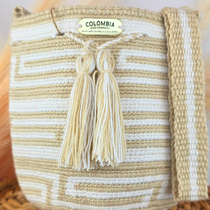 Handmade Crossbody Bucket Bag – Wayuu Design Woven Strap (Small)