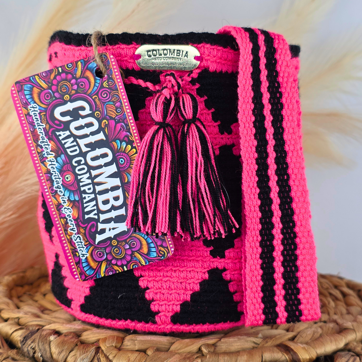 Handmade Crossbody Bucket Bag – Wayuu Design Woven Strap (Small)