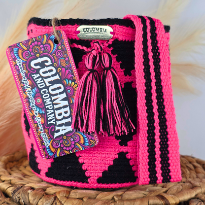 Handmade Crossbody Bucket Bag – Wayuu Design Woven Strap (Small)