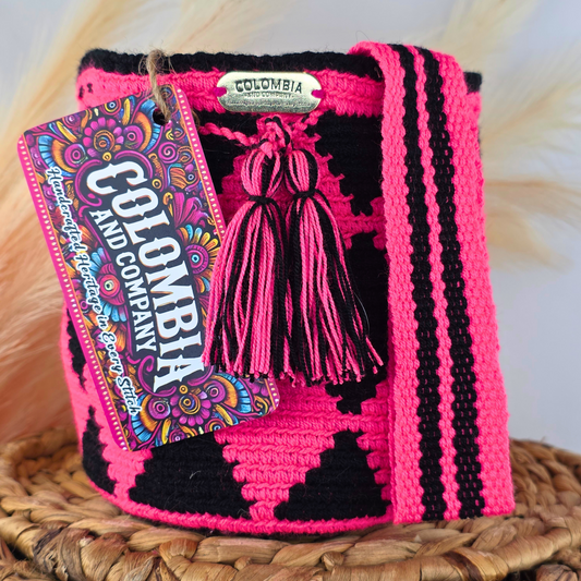 Handmade Crossbody Bucket Bag – Wayuu Design Woven Strap (Small)